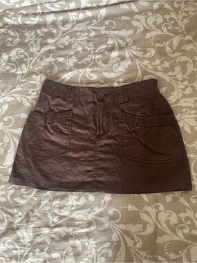 Denver Hayes Vintage Chocolate Brown Mini Skirt with Front Pockets